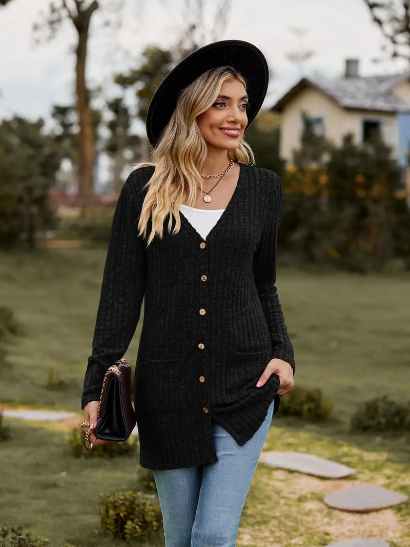 Solid Button Up Pocket Cardigan