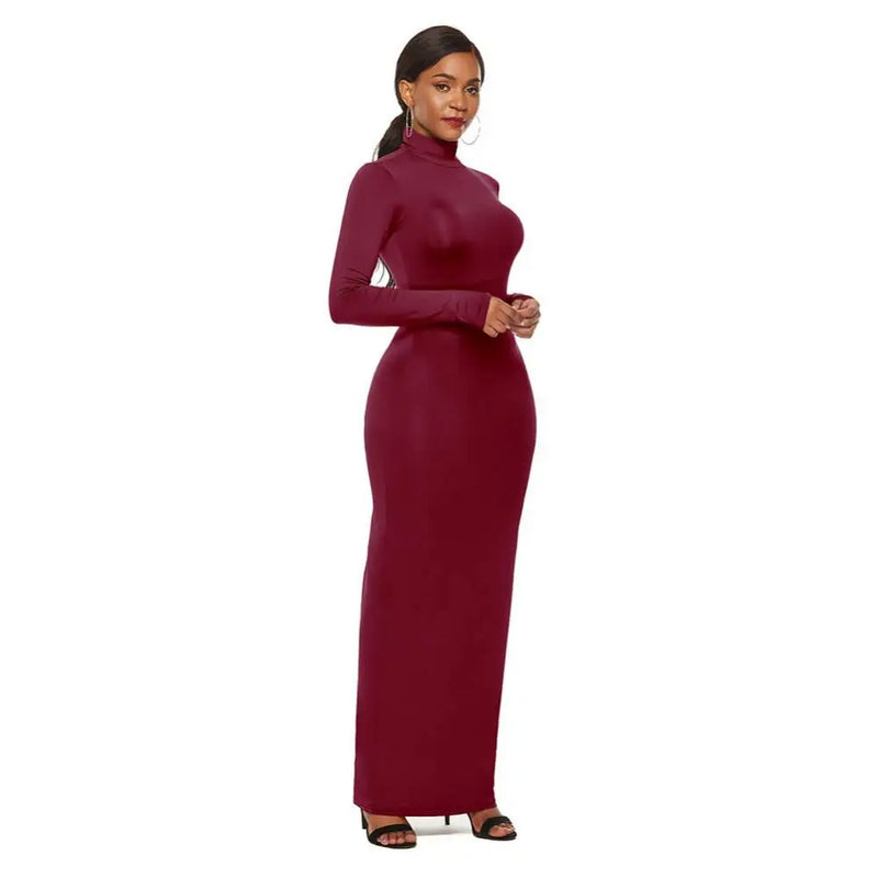 Long Sleeve Turtleneck Bodycon Dress Maxi