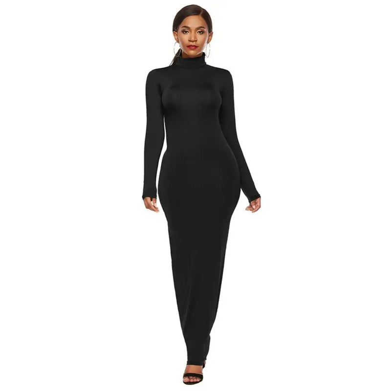 Long Sleeve Turtleneck Bodycon Dress Maxi