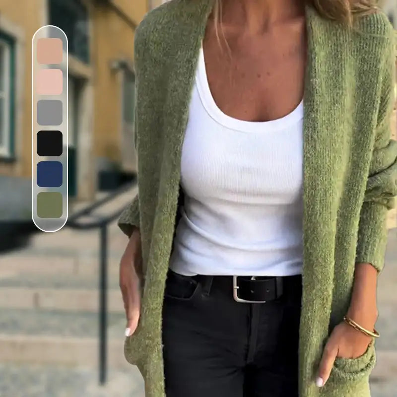 Knitted Open Front Long Sleeve Knitted  Cardigan